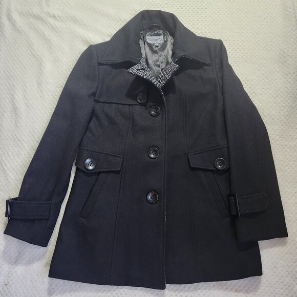 Novelti Black Wool Blend Coat Women’s Size 12 – Classic Button Front with Pocket - Picture 1 of 8